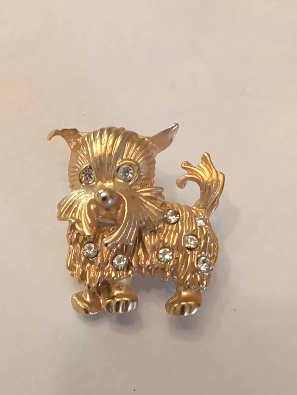 Gold Tone Rhinestone Dog Brooch - Gold Tone Puppy Pin